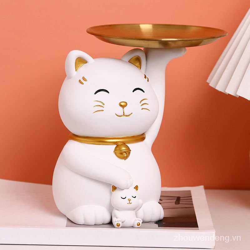 Khay đựng chìa khóa đồ dùng tiện lợi thiết kế kiểu chú mèo may mắn trang trí nhà cửa