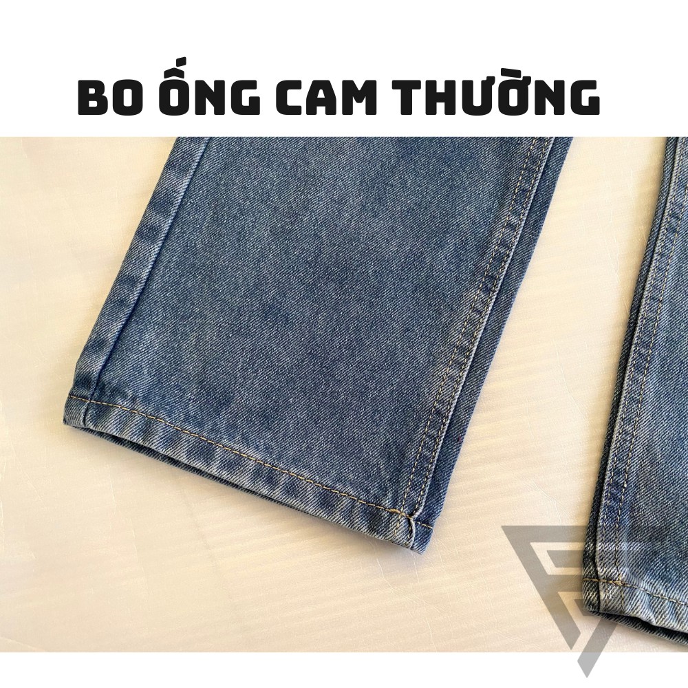 Quần baggy jean nam trơn xanh ống suông chất dày Form chuẩn như hình, quần bò jean ống rộng FFStore