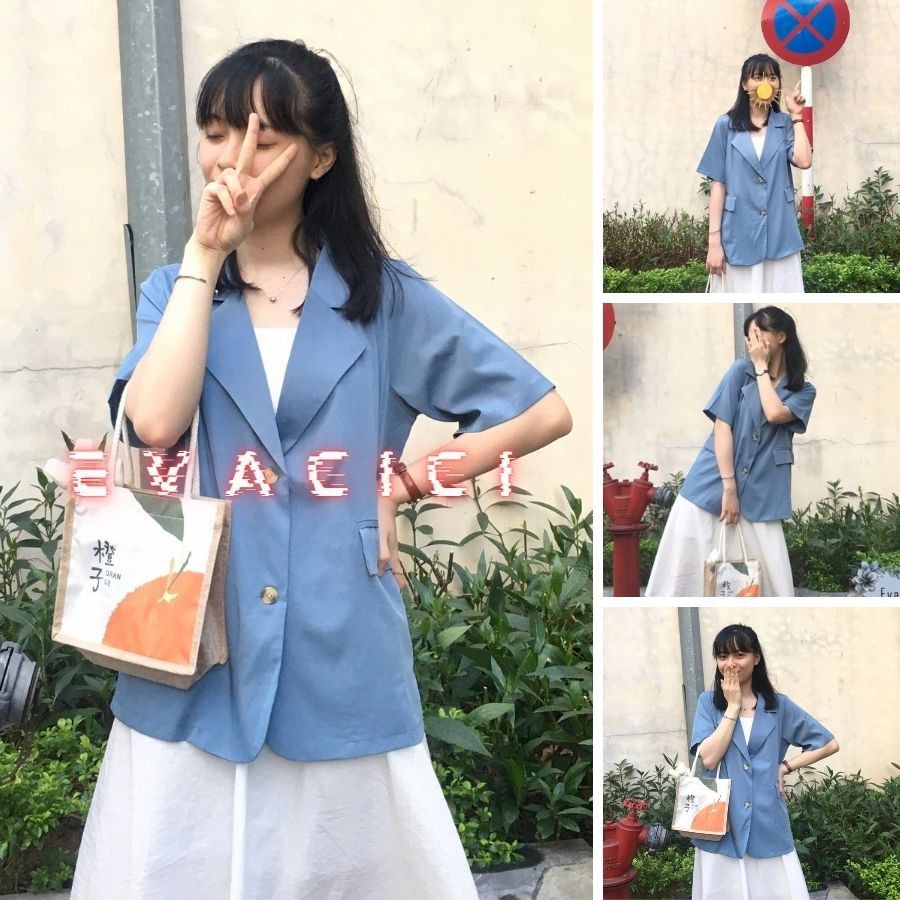 {EVACICI} Blazer NGẮN TAY 1 lớp ulzzang, áo khoác Blazer kiểu vest 1 lớp CỘC TAY 3 màu HOT HIT