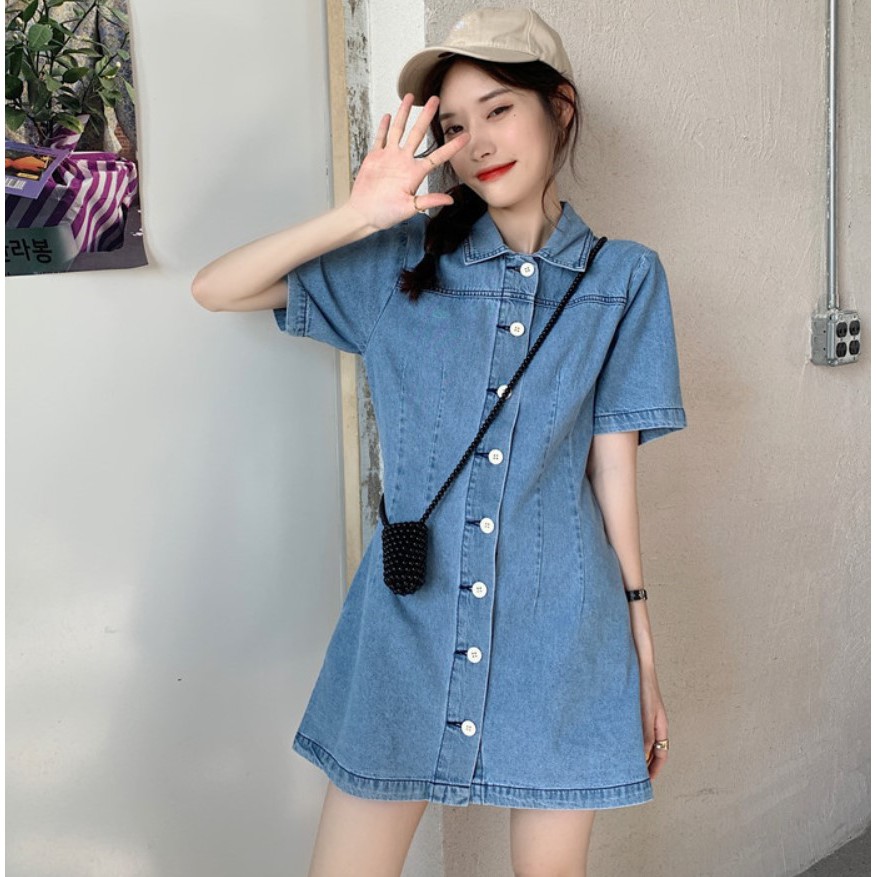 Đầm denim cổ polo xinh xắn hack dáng siêu đỉnh thời trang hè 2021