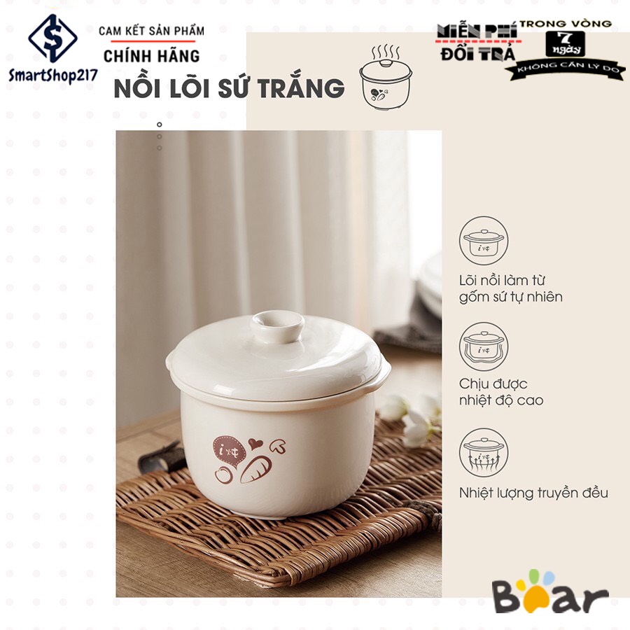 [Hàng có sẵn] Nồi nấu cháo chậm Bear, Hầm, Hấp cách thủy 0,8L - Bảo hành 12 tháng