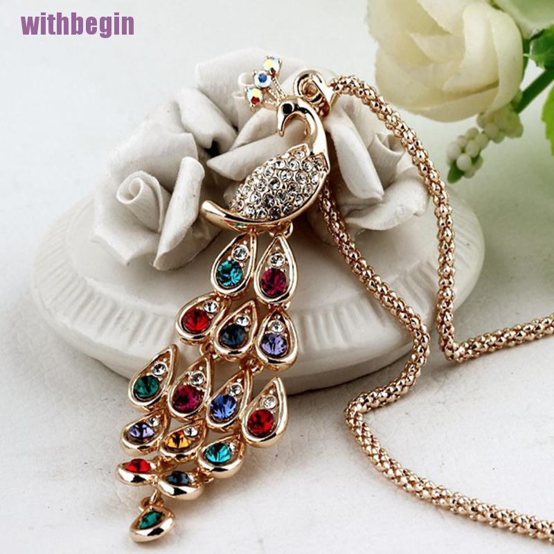 Dây Chuyền Mặt Hình Chim Công Đính Đá Nhiều Màu Thời Trang Cho Nữ