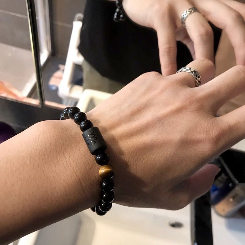 Vòng tay đính đá Obsidian thiết kế đơn giản cho nam và nữ