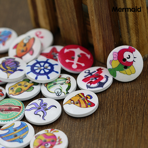 MM 50x Anchor Rudder Tropical Fish Wooden Buttons Round Craft DIY Scrapbook Sewing