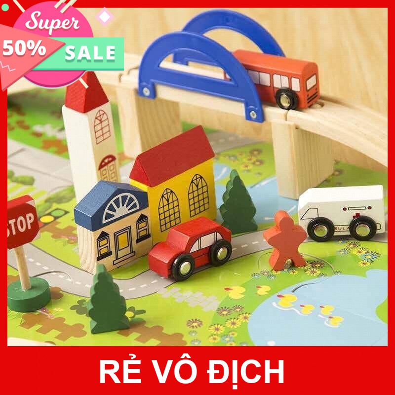 [Hot]-[ Siêu Khuyến Mại] - Bộ Đồ Chơi Lắp Ghép Mô Hình Thành Phố 62 Chi Tiết Bằng Gỗ