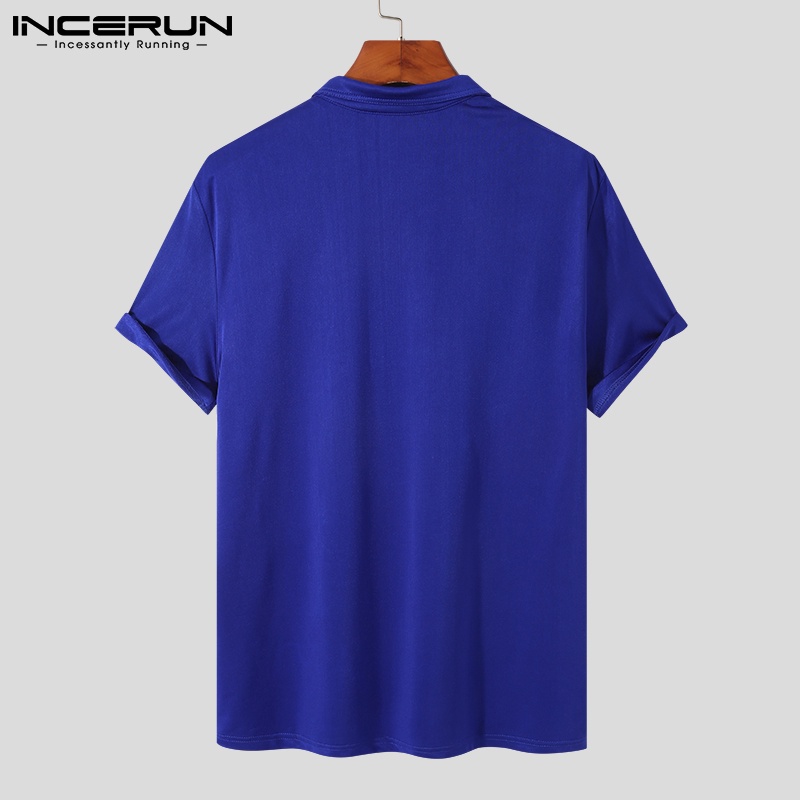 Áo INCERUN tay ngắn cổ bẻ có khóa kéo 3 màu tùy chọn thời trang cho nam