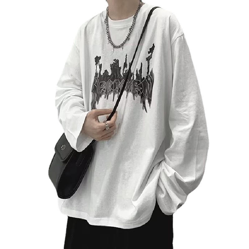 Áo Thun Tay Dài Dáng Rộng In Chữ Phong Cách Hip Hop Nhật Bản Thời Trang Cho Nam Và Nữ Size M-5XL