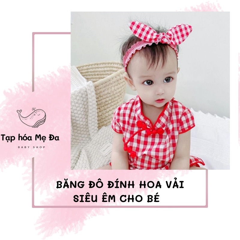 Băng đô vải cài tóc đính nơ caro xinh xắn cho bé gái chính hãng Chicbaby