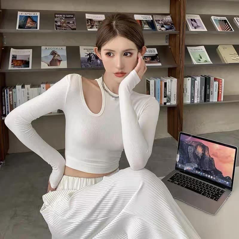 [HÀNG CÓ SẴN ] Áo Croptop Dài tay Khoét vai Tôn Dáng CTDTKV