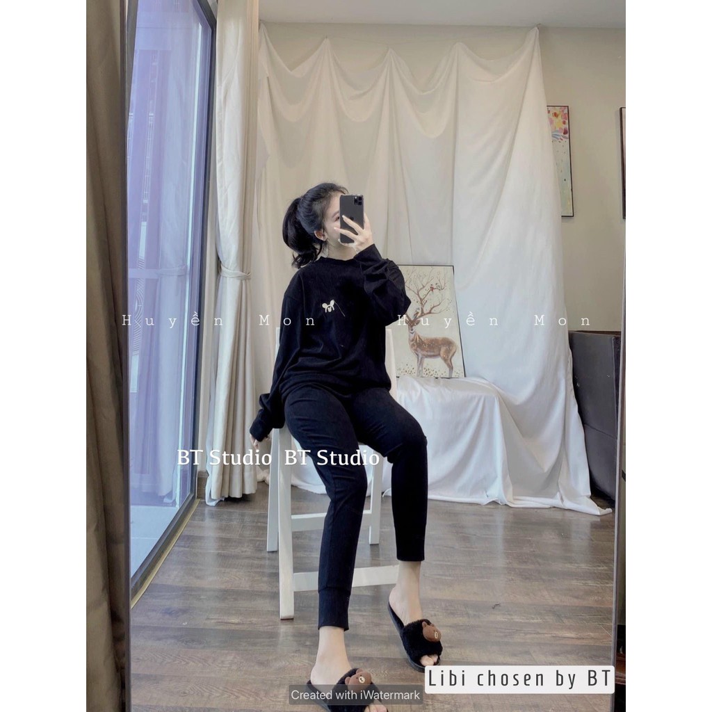 Bộ mặc nhà chất xốp nhung mickey thêu
