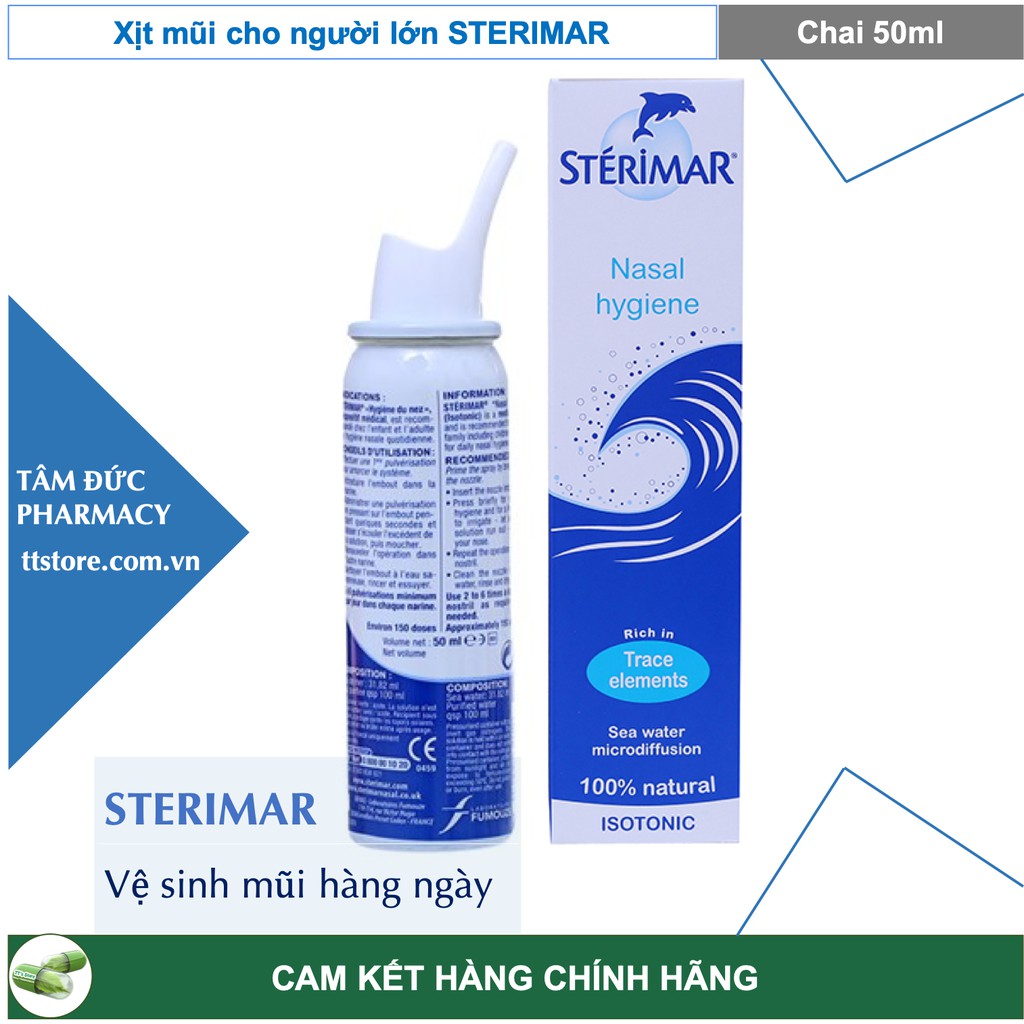 Nước biển xịt mũi STERIMAR [chai 50ml] - Dùng cho trẻ từ 3 tuổi - người lớn (sterima / xịt mũi cá heo)