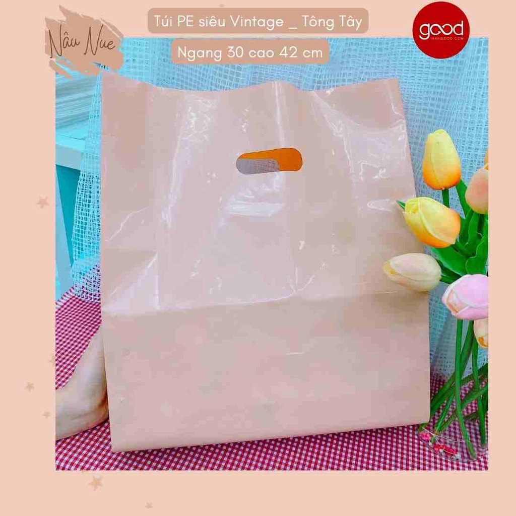 {giảm giá} Túi nilon bóng dẽo loại xịn màu Nâu nude tông tây Vintage
