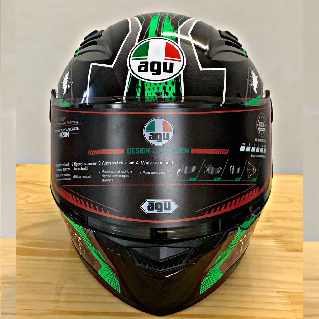 Mũ fullface Agu tem sói xanh lá