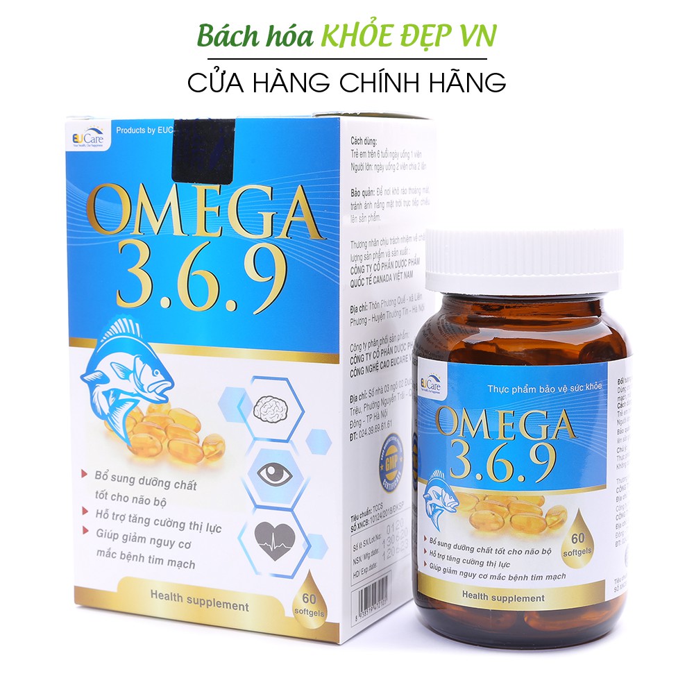 Viên dầu cá Omega 369 EUCARE bổ não, sáng mắt, khỏe tim mạch - Hộp 60 viên