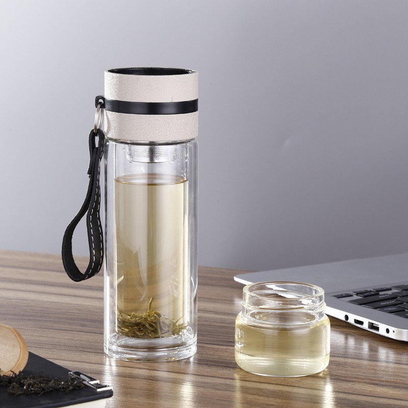 Bình Nước Thủy Tinh 400ml Có Cốc Pha Trà Q298 Đẳng Cấp