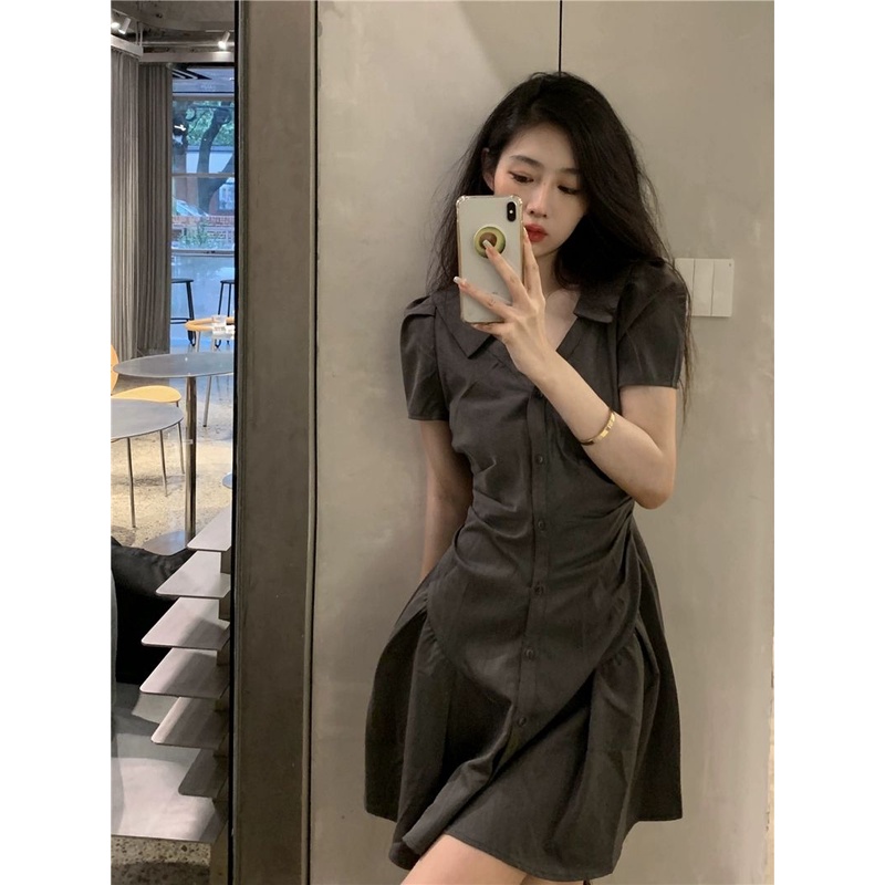 Pure style sexy sweet hot girl Polo collar dress spring and summer 2022 new small waist tight short dress 7YfD