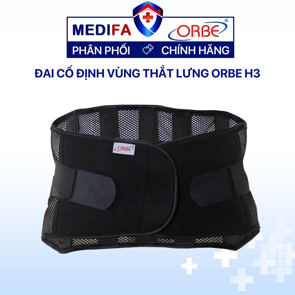Đai lưng cột sống Orbe H3 vải cotton thoáng khí, trợ giúp ổn định giảm chịu lực vùng thắt lưng | Medifa