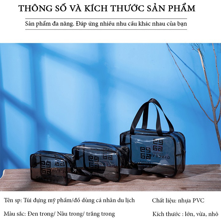 Set 3 Túi Nhựa Trong Đa Năng Đựng Mỹ Phẩm, Đồ Cá Nhân THỜI TRANG, SANG CHẢNH, TIỆN LỢI Đi Du Lịch, Đi Bơi, Đi Biển