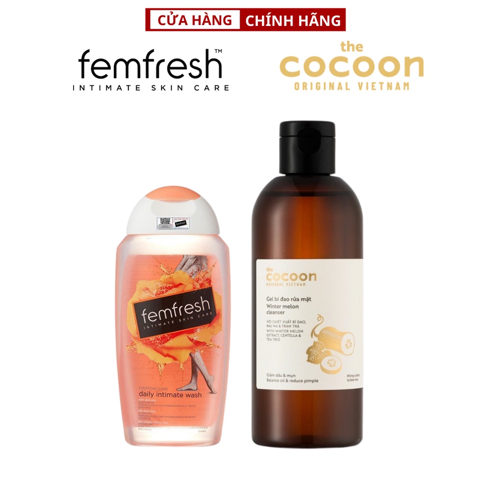 Combo Dung Dịch Vệ Sinh Phụ Nữ Hàng Ngày Femfresh 250ml + Gel bí đao rửa mặt cocoon 310ml