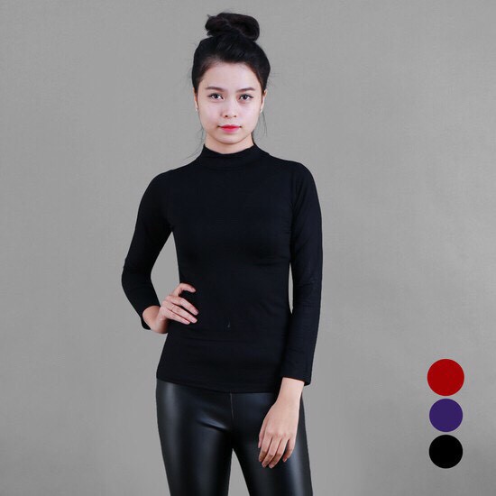 ÁO GIỮ NHIỆT NỮ THUN LẠNH - Áo Thun Nữ dài tay cổ cao 3cm chất Thun Lạnh mềm mại co giãn - SVFA89b