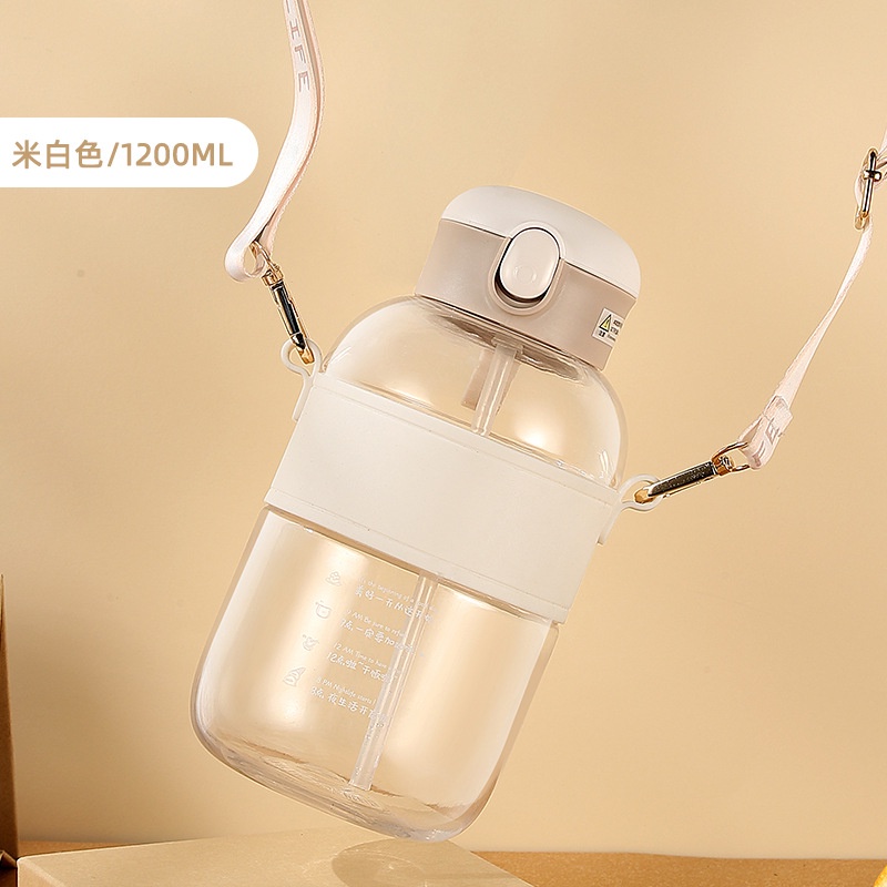 Bình Nước 1.2L Có Ống Hút Nhựa Cao Cấp Kèm Dây Đeo Tiện Lợi