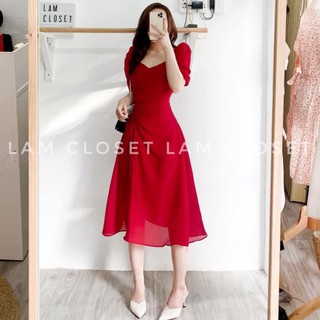 XẨ KHO VÁY ĐẦM CHÌFON LỤA TAY BỒNG CỔ TIM RÚT EO THỜI TRANG