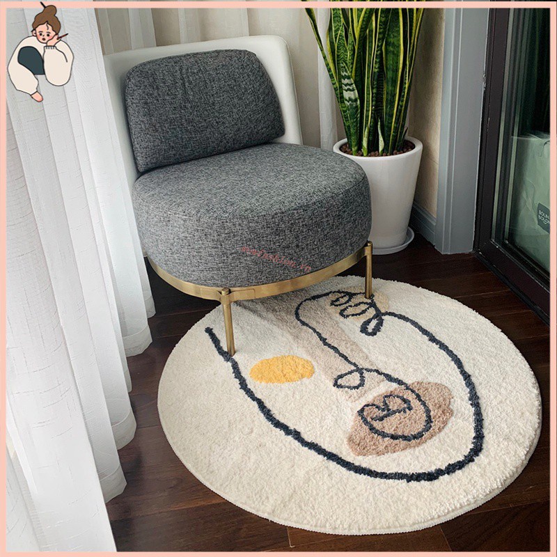 Thảm lót sàn chất liệu mềm mại chống trượt hình tròn phong cách Bắc Âu hiện đại