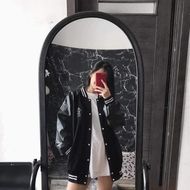 Áo bomber phối da