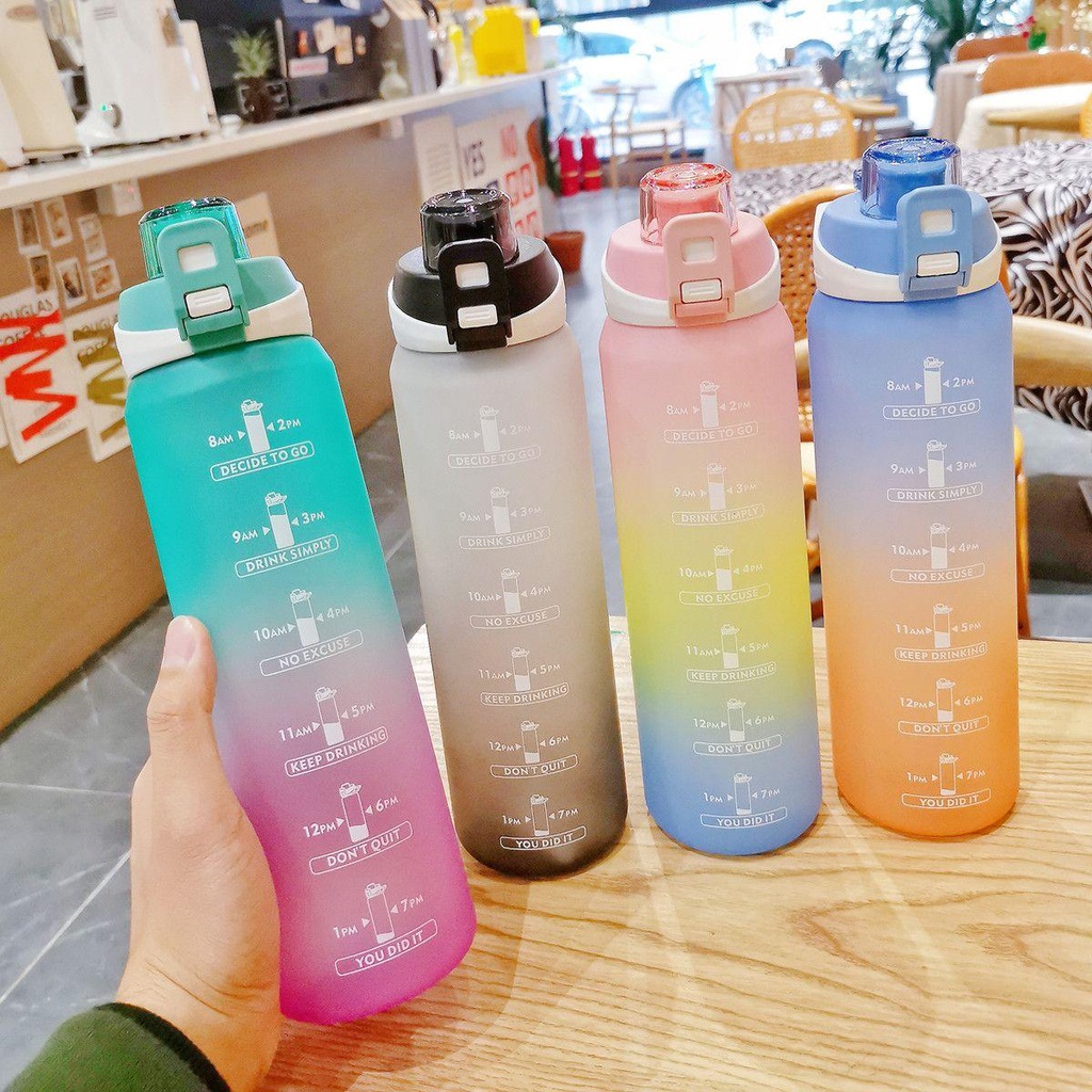 PISTA Bình Đựng Nước Bằng Nhựa Màu Gradient Có Nắp Chống Rò Rỉ