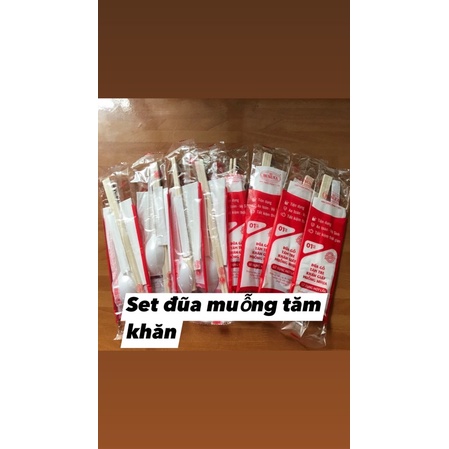 Bộ 100 đũa muỗng khăn giấy và tăm dùng 1 lần