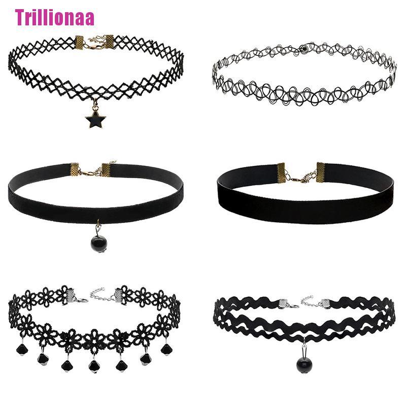 Set 6 Vòng Cổ Choker Dây Nhung Đen Thời Trang