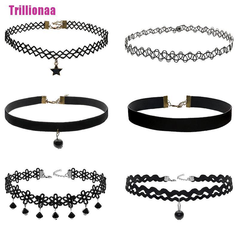 Set 6 Vòng Cổ Choker Nhung Đen Thời Trang Cá Tính Dành Cho Nữ