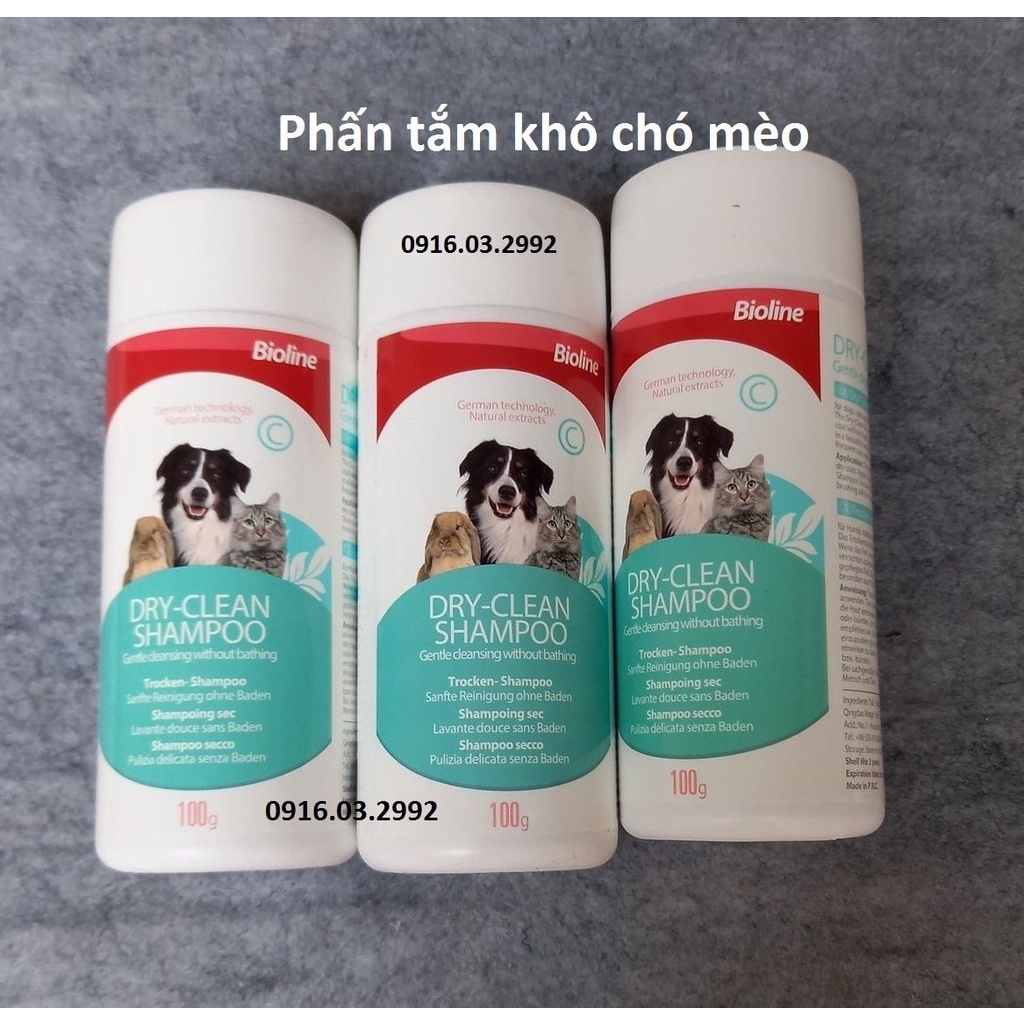 Phấn tấm khô cho chó mèo thỏ Bioline 100g, Phấn tắm khô Bioline