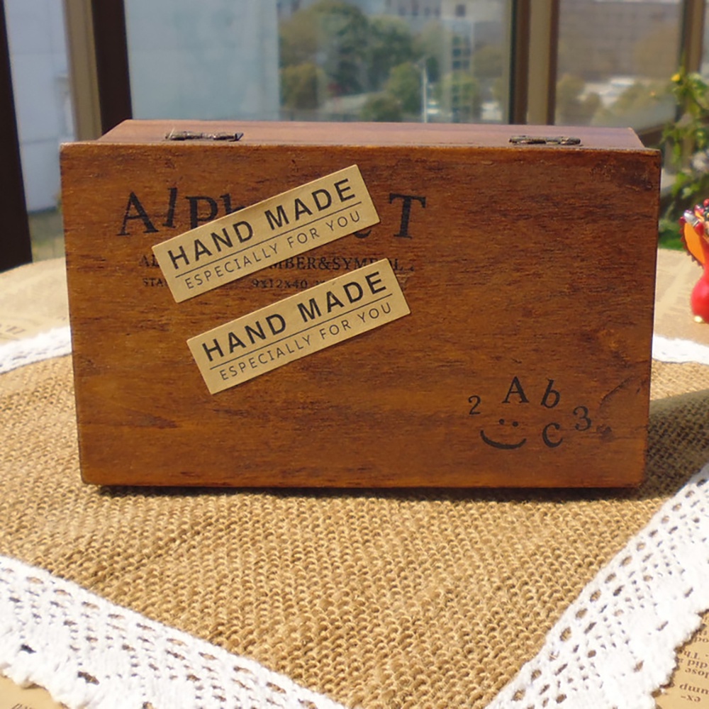 Set 100 nhãn dán chữ Handmade chất liệu giấy kraft phong cách vintage trang trí sổ lưu niệm/quà tặng/phong bì