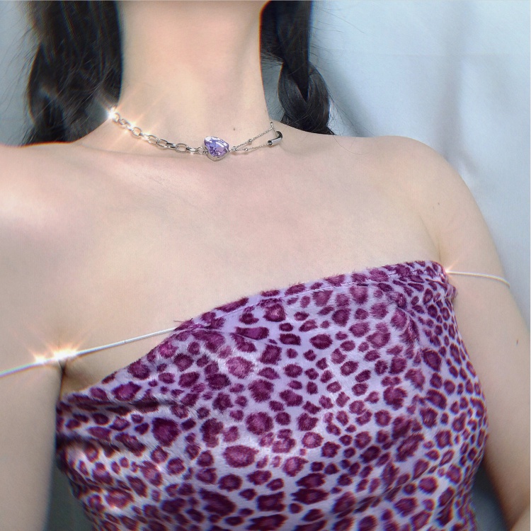 Vòng Cổ Kim Loại Mặt Trái Tim Màu Tím Thời Trang Hàn Quốc Cổ Điển