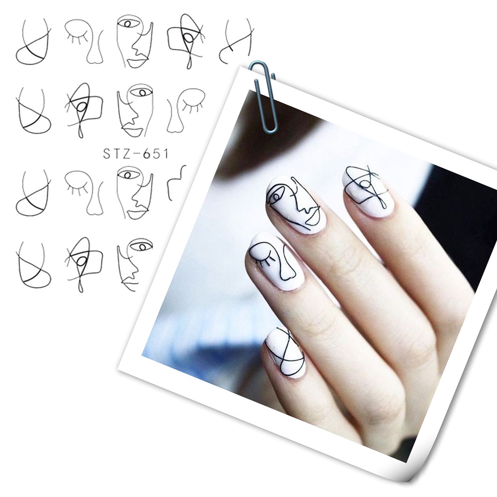 Tờ Sticker Nước Dán Móng Nghệ Thuật Màu Đen Họa Tiết Tùy Chọn