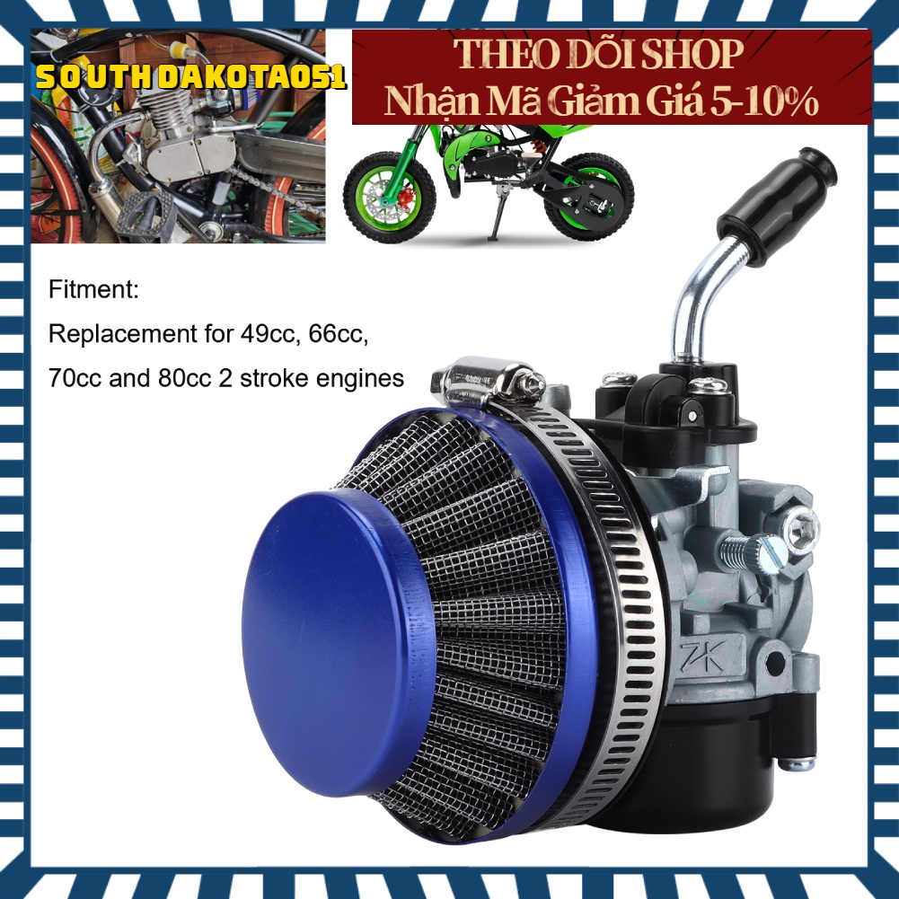 Hàng HOT Bộ chế hòa khí xe máy với bộ lọc gió thay thế cho động cơ 2 thì 49cc 66cc 70cc 80cc【Southdakota051】
