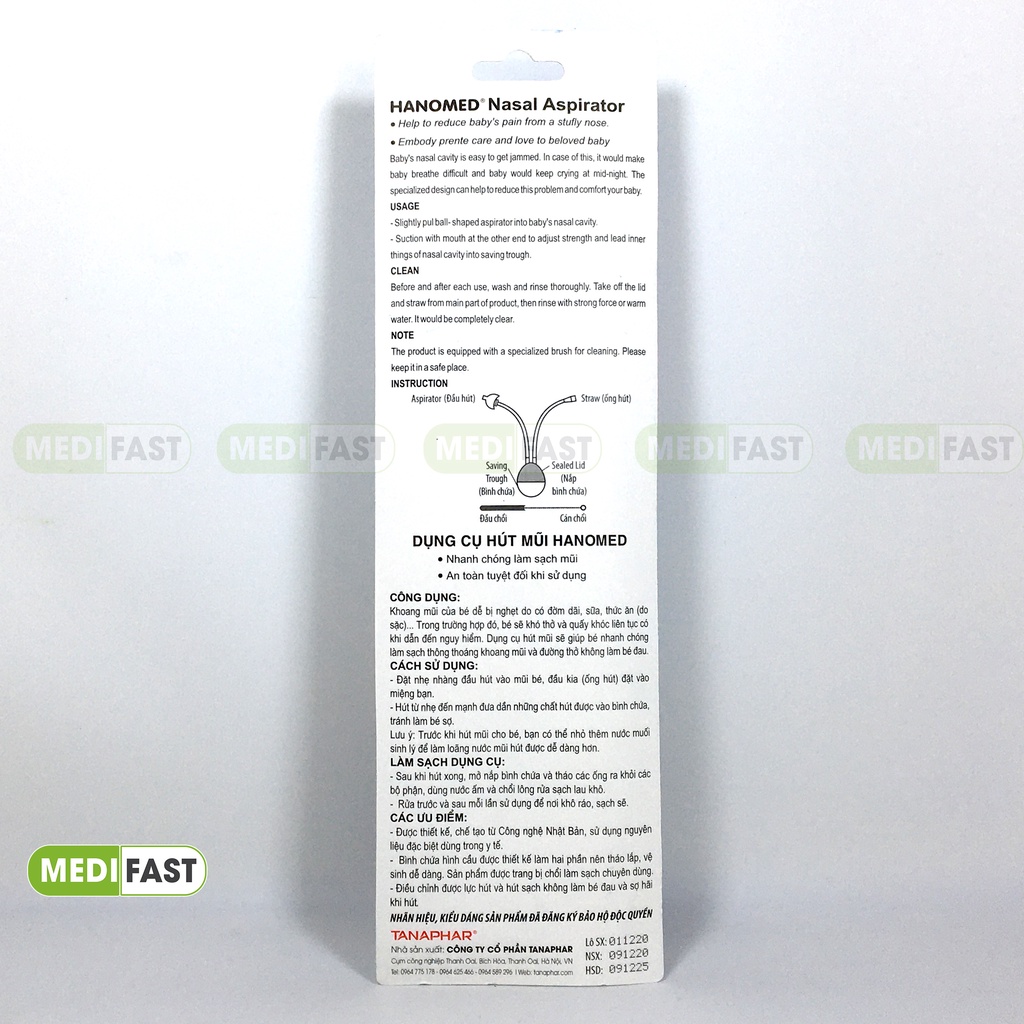 Hút mũi HANOMED - Đầu hút mềm không làm đau bé, làm sạch mũi, đờm dãi cho trẻ từ sơ sinh