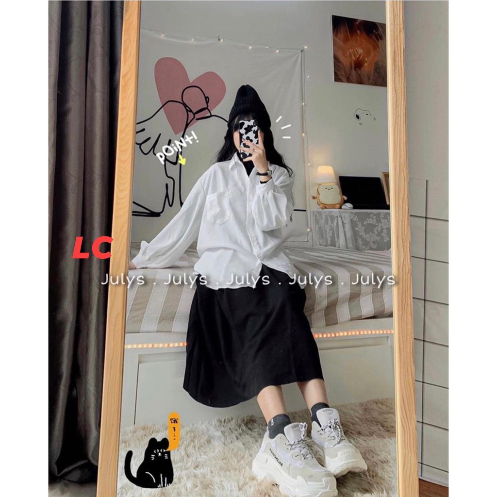 Áo sơ mi phối tay bồng có túi nữ - Phông thun dài tay dáng rộng, năng động trẻ trung Ulzzang HOT | BigBuy360 - bigbuy360.vn