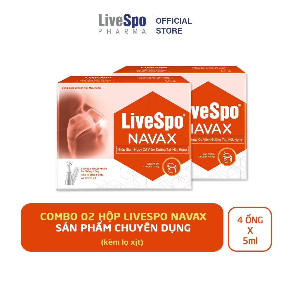 2 Hộp LiveSpo Navax Bảo vệ hô hấp, phòng Nghẹt Mũi, Mất Mùi (Hộp 4 ống x 5ml/ống)