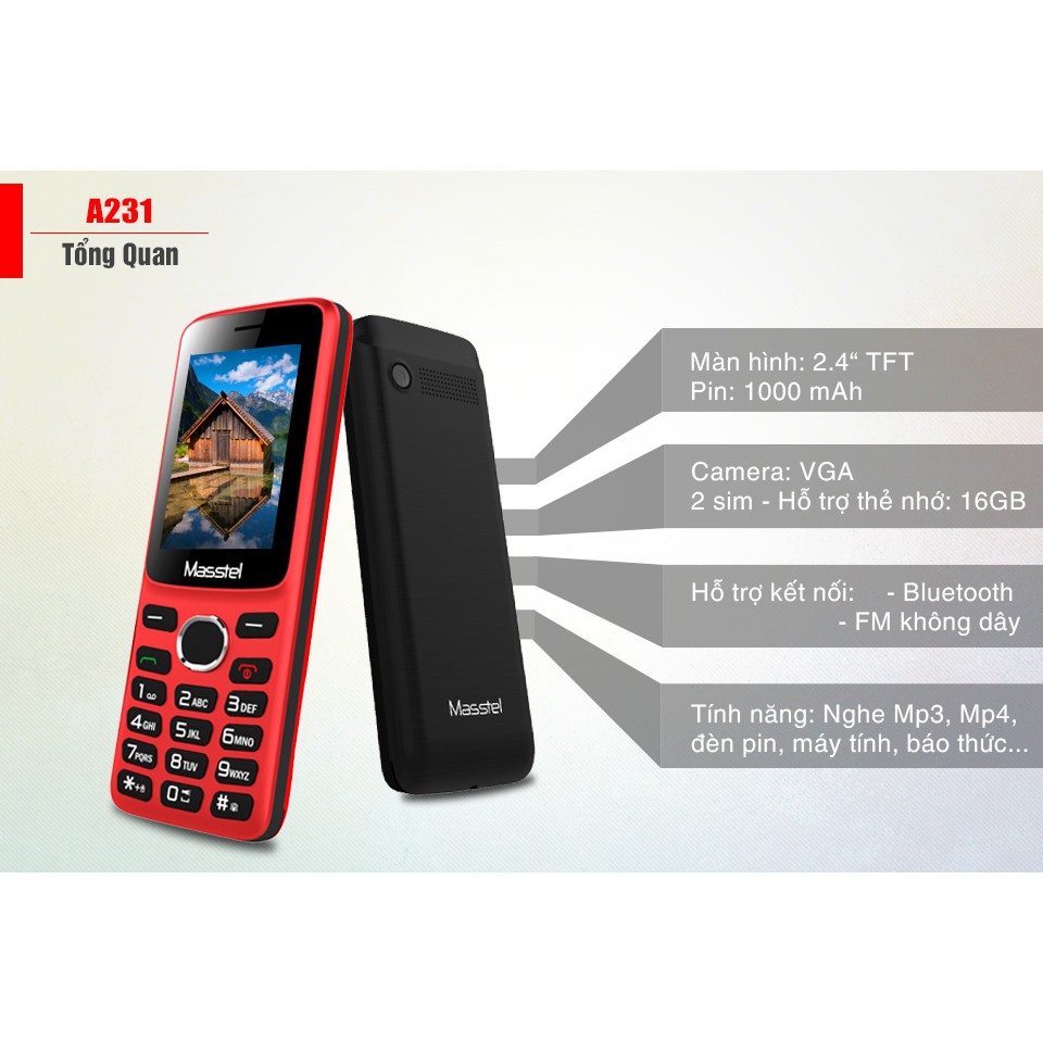 điện thoại masstel A231 loa to, chữ to - hàng chính hãng | BigBuy360 - bigbuy360.vn