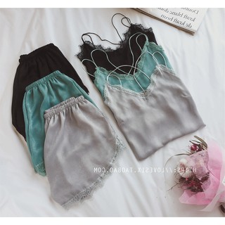 Bộ đồ ngủ lụa phối ren 2 dây