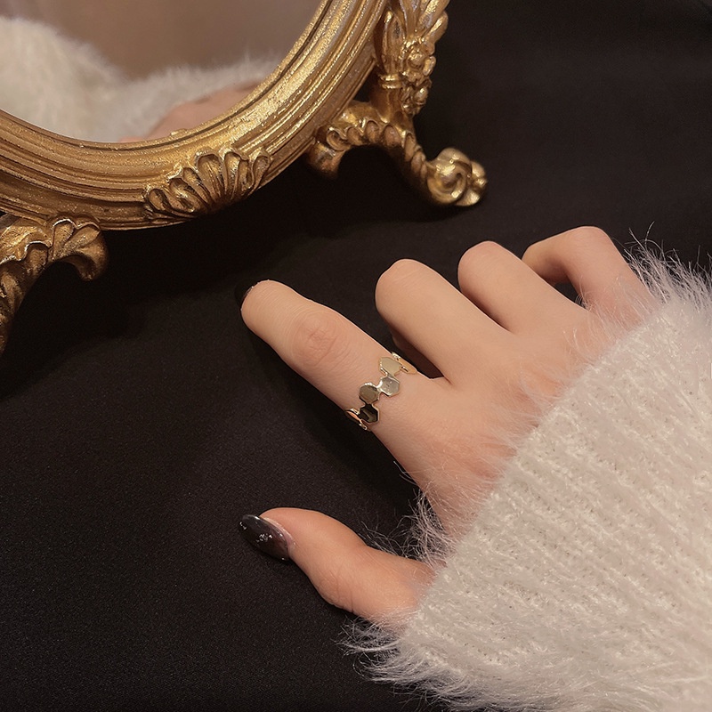 Nhẫn Đeo Tay Kim Loại Mặt Lục Giác Thời Trang Hàn Quốc