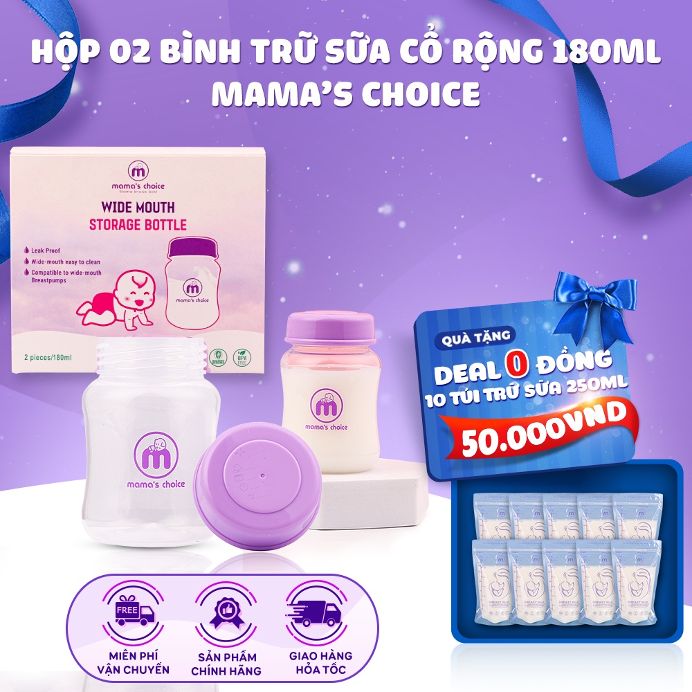 Bình Trữ Sữa Mama's Choice 180ml, Bình Đựng Sữa Mẹ Tương Thích Các Loại Máy Hút Sữa Cổ Rộng Spectra, Avent