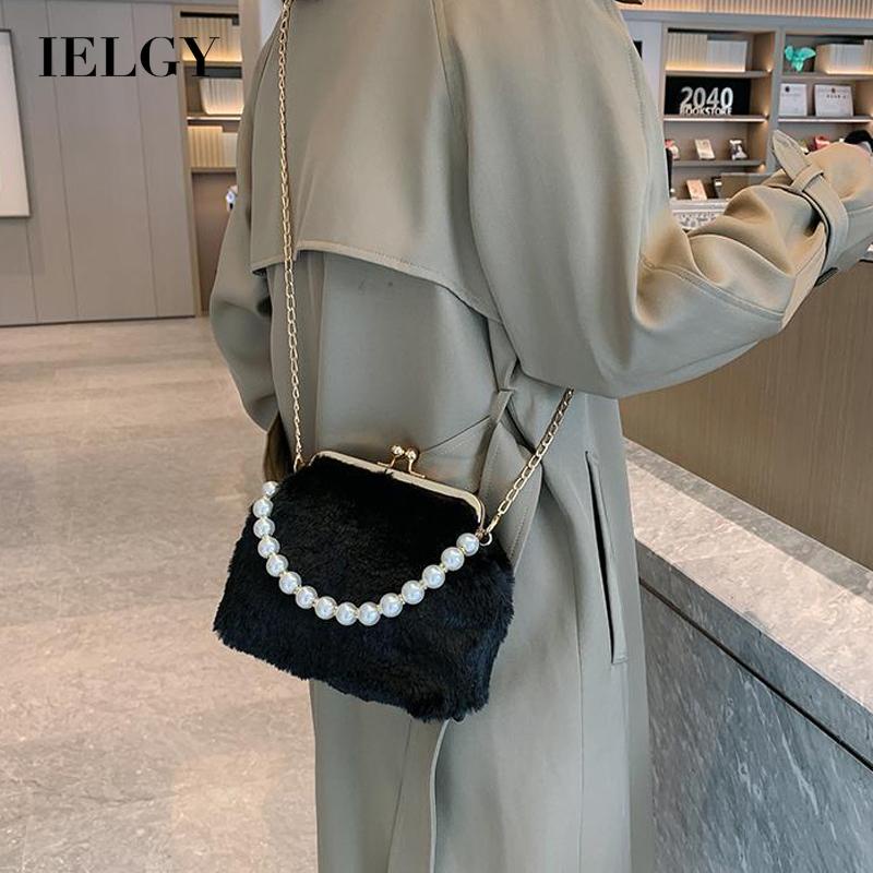 Túi Đeo Vai Bằng Nhung Lông Phối Dây Xích Phong Cách Pháp Thời Trang Dành Cho Nữ