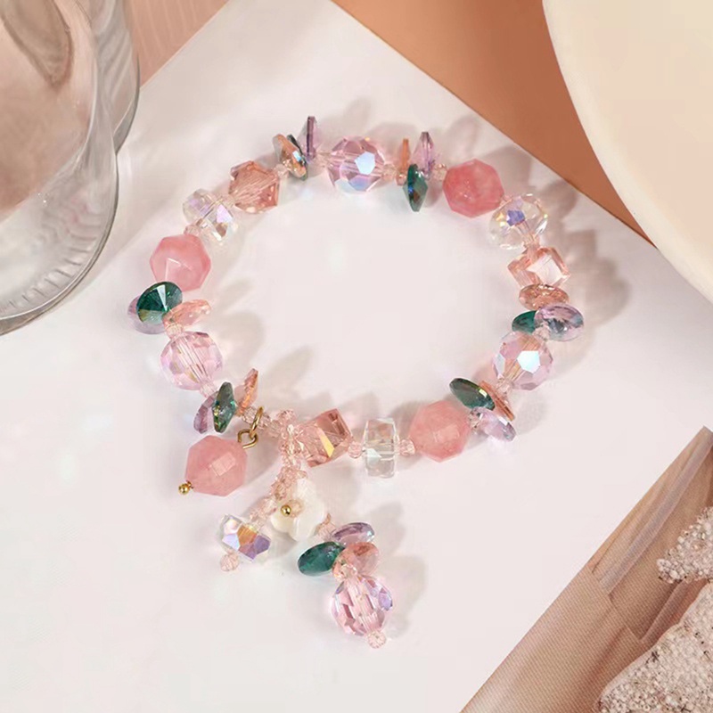 Vòng Tay Đính Đá Hồng Tự Nhiên Phong Cách Trung Hoa