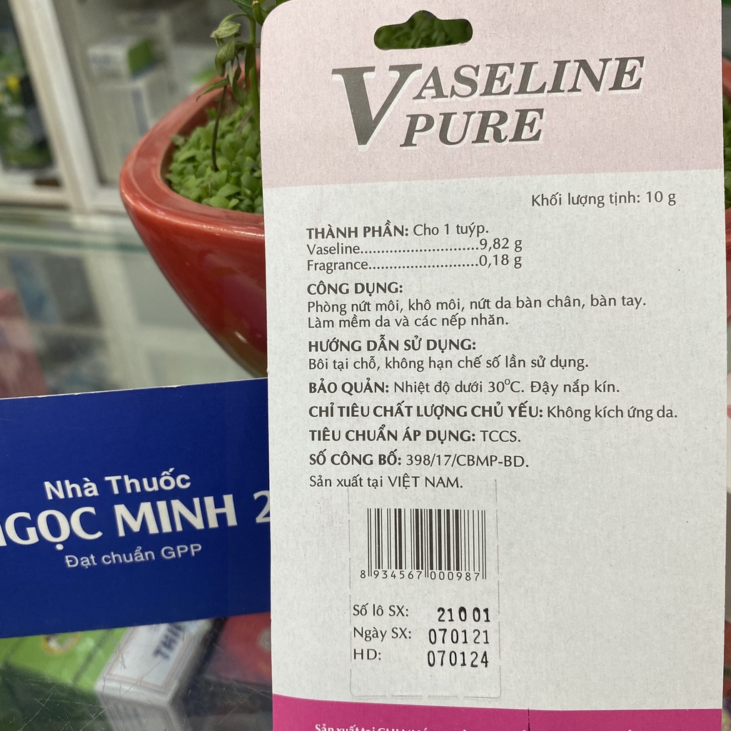 ✅ [Chính Hãng] Vaseline Pure 10g - Hương dâu Phòng nứt môi, nứt da bàn chân, bàn tay