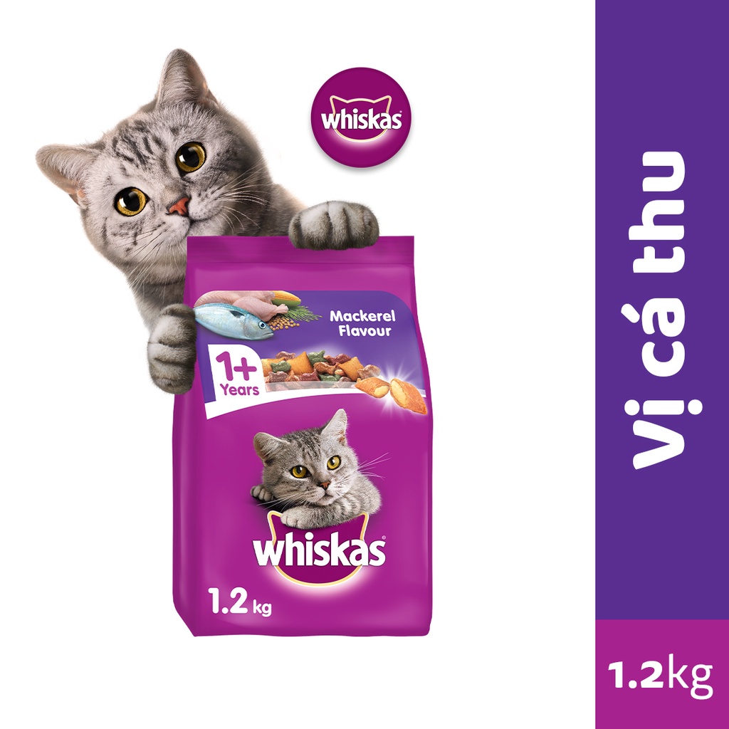 WHISKAS® Thức ăn cho mèo lớn dạng hạt vị cá thu 1.2kg (1 túi)