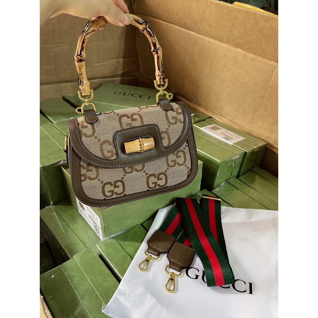 Túi xách Gu quai trúc dáng bầu size 20 Fullbox/Túi đeo chéo Gu Bamboo Fullbox size 20