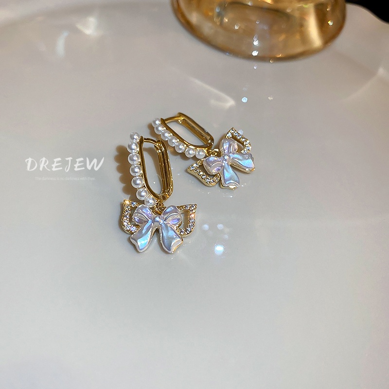 DREJEW Khuyên tai đính đá ngọc trai giả phong cách Pháp sang trọng